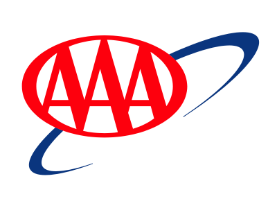 The AAA logo features red letters inside an oval and a blue swoosh circling the right side for emphasis.