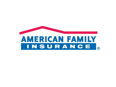 The American Family Insurance logo features a red roofline over blue and white text on a white background.