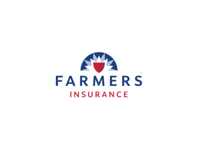 The Farmers Insurance logo shows a blue and red shield with a sunburst above the words “Farmers Insurance.”