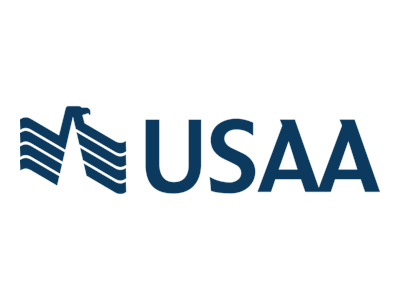 The USAA logo features a stylized eagle next to bold blue letters spelling "USAA" on the right.